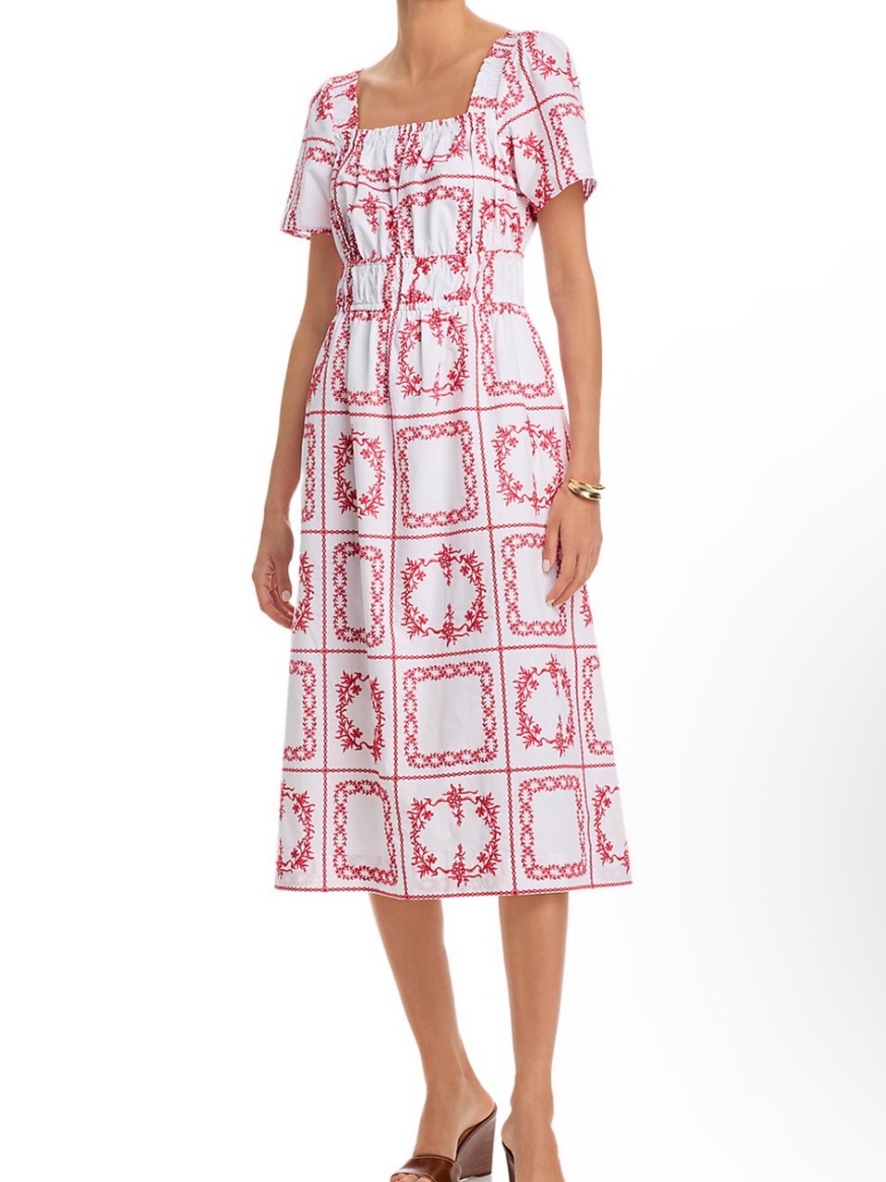 Rails Nanette White and Red Square-Neck Printed Midi Dress NWT